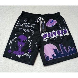 ROMWE Street Life Guys Cartoon & Letter Drawstring Waist Shorts SO3 Black Medium